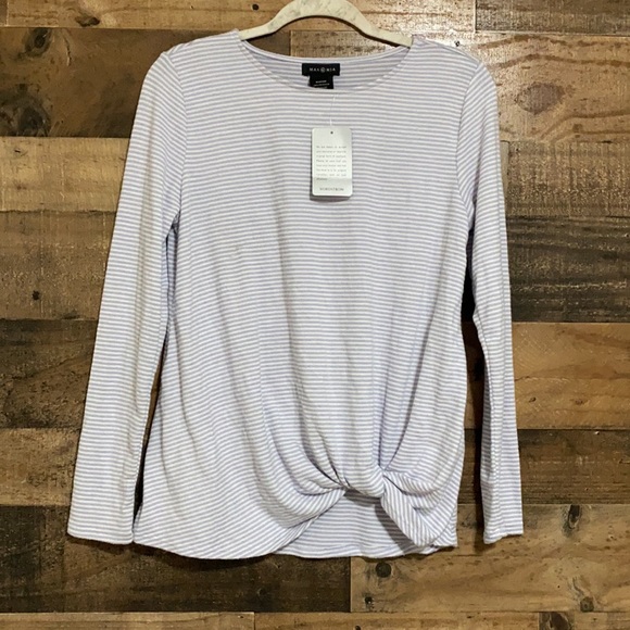 Max & Mia Stripped Tie Front Long Sleeve Tee - Picture 2 of 7
